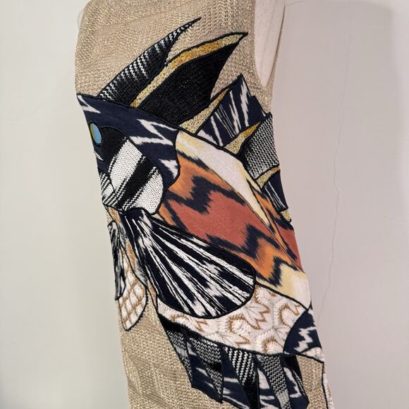 MISSONI Metallic Knit Sleeveless Mini Dress 40 US 4 Gold Graphic Fish Italy RARE - Picture 3 of 14